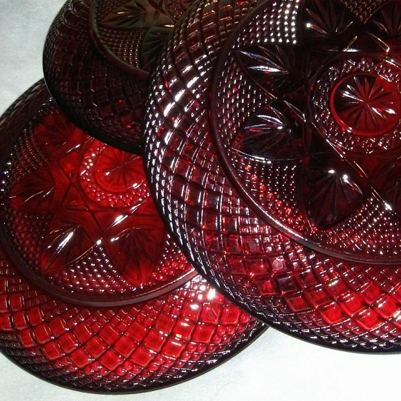Arcoroc Dining French Set Of 3 Ruby Red Vintage Glass Plates Luminarc Cristal Darques Poshmark